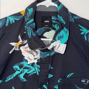 Vans Black and Teal Floral Shirt